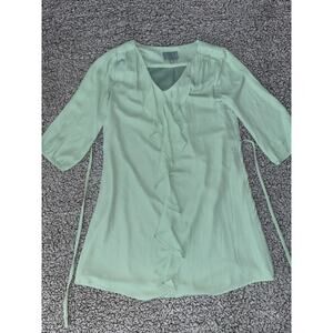 Skies Are Blue Sz XS Dress Mint Green 3/4 Sleeve Attached Tie Waist Ruffle Neck